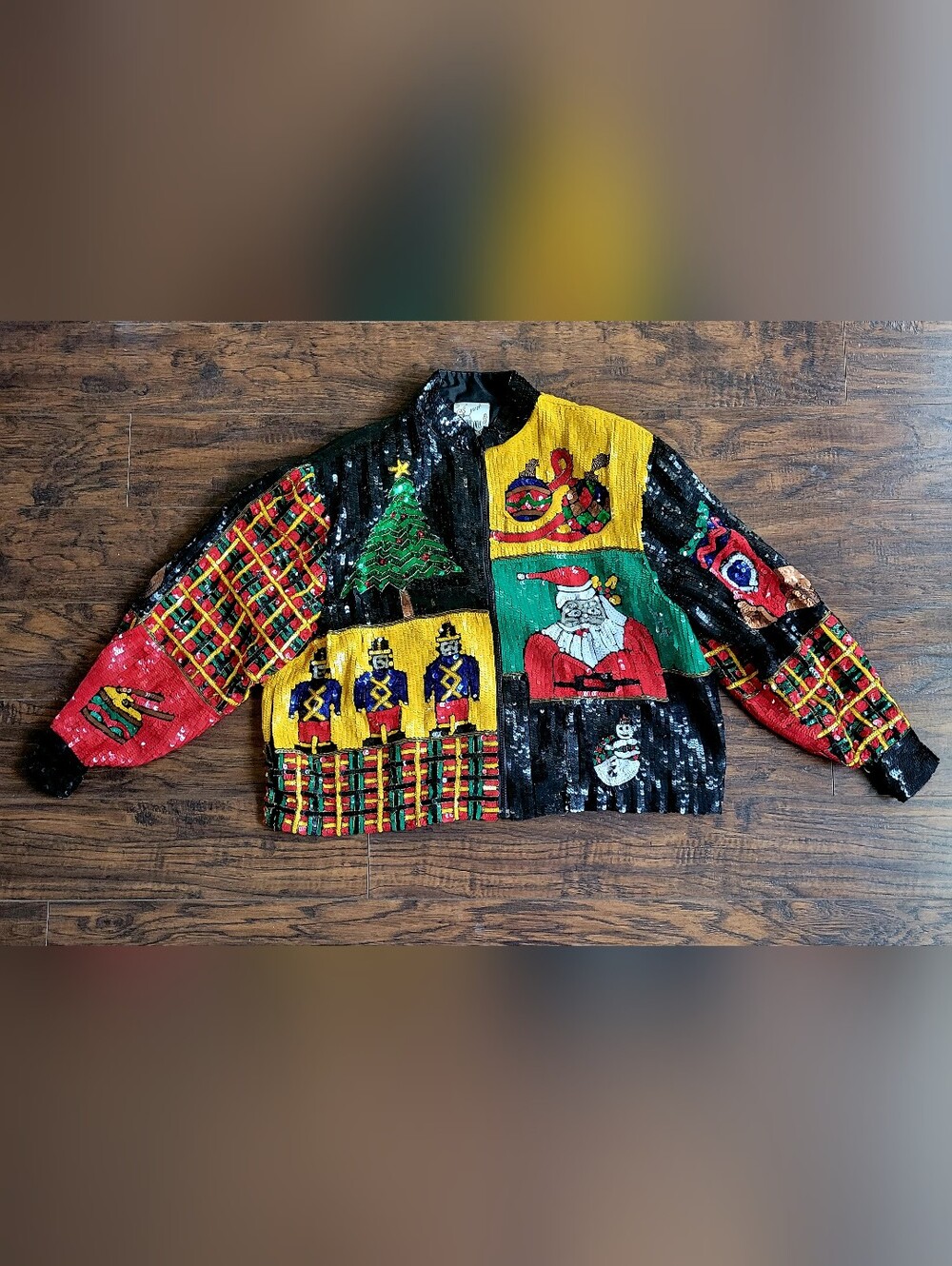 Vintage Just Fabulous Christmas Sequin Jacket Santa Nutcracker Size L - Picture 2 of 13